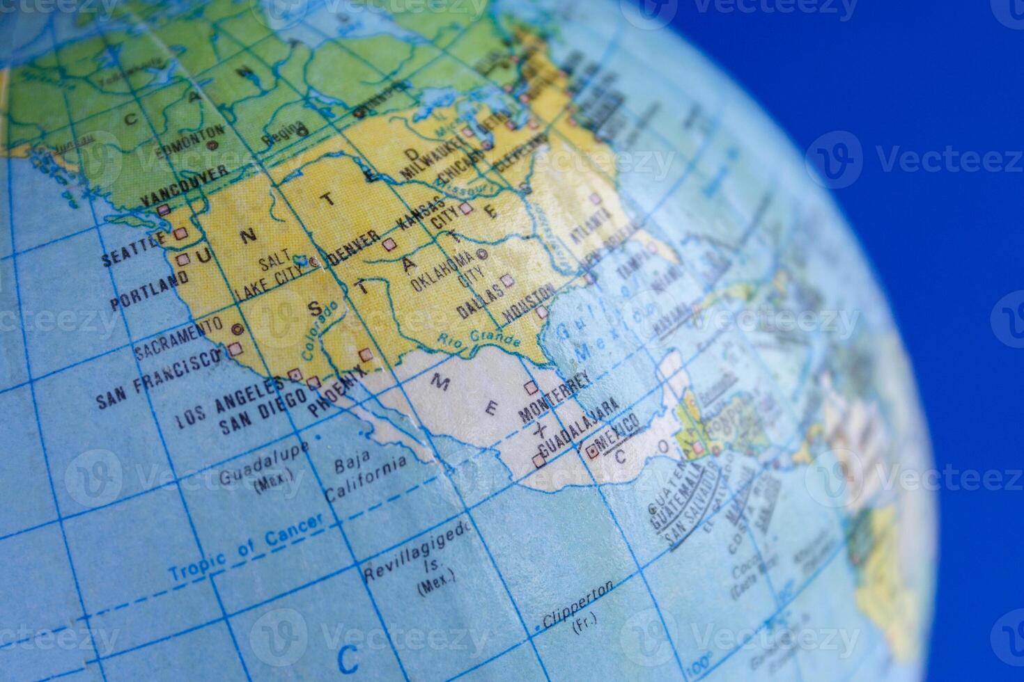 Close-up view of the North American continent on the political map of the globe photo