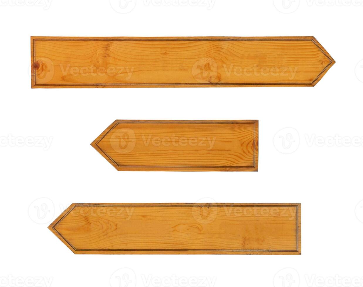 Set of three blank wooden pointers long, medium, short, isolated on white background photo