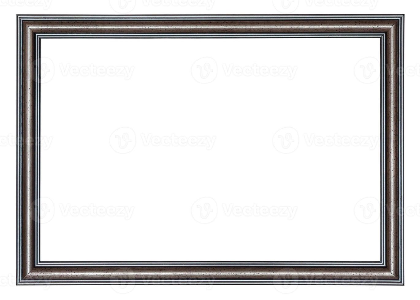 Brown wooden frame with a black borders outside and inside, isolated on a white background photo