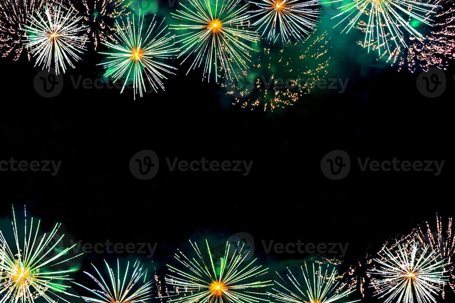 Fireworks display as flowers on dark sky background with copy space photo
