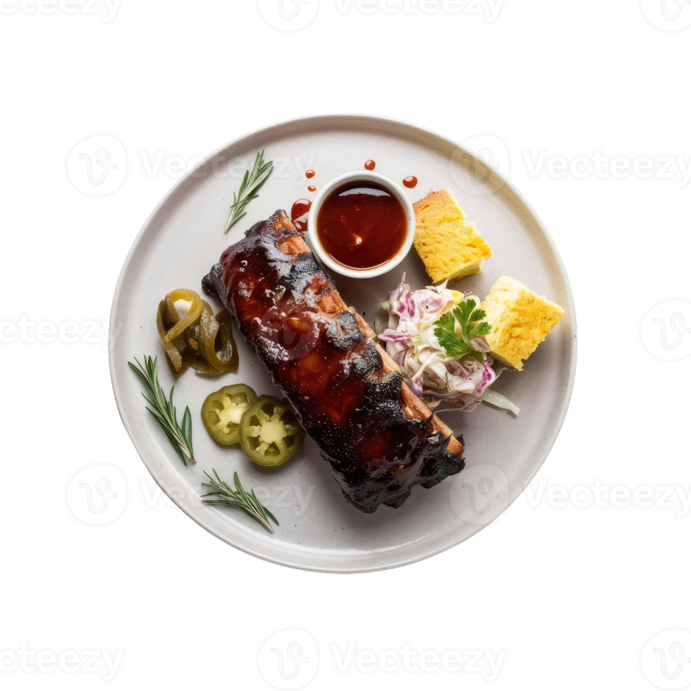 Barbecue Ribs with Coleslaw and Cornbread png