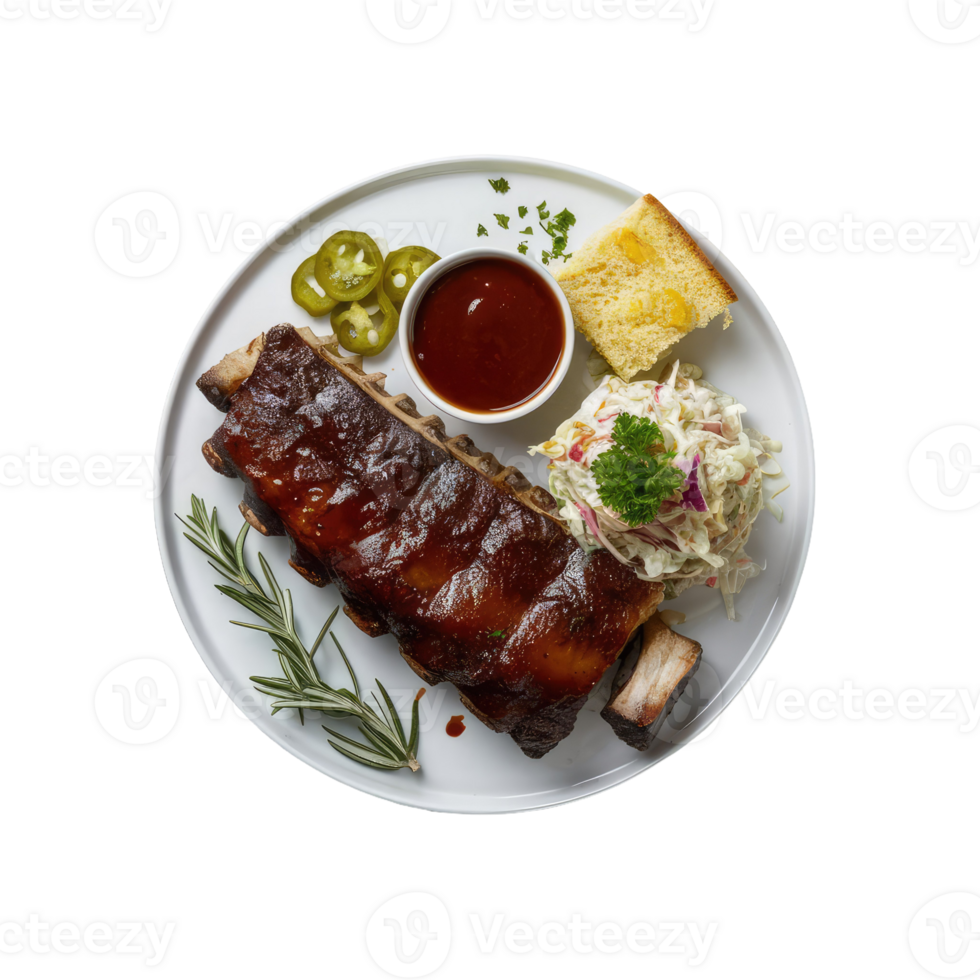 Barbecue Ribs with Coleslaw and Cornbread png