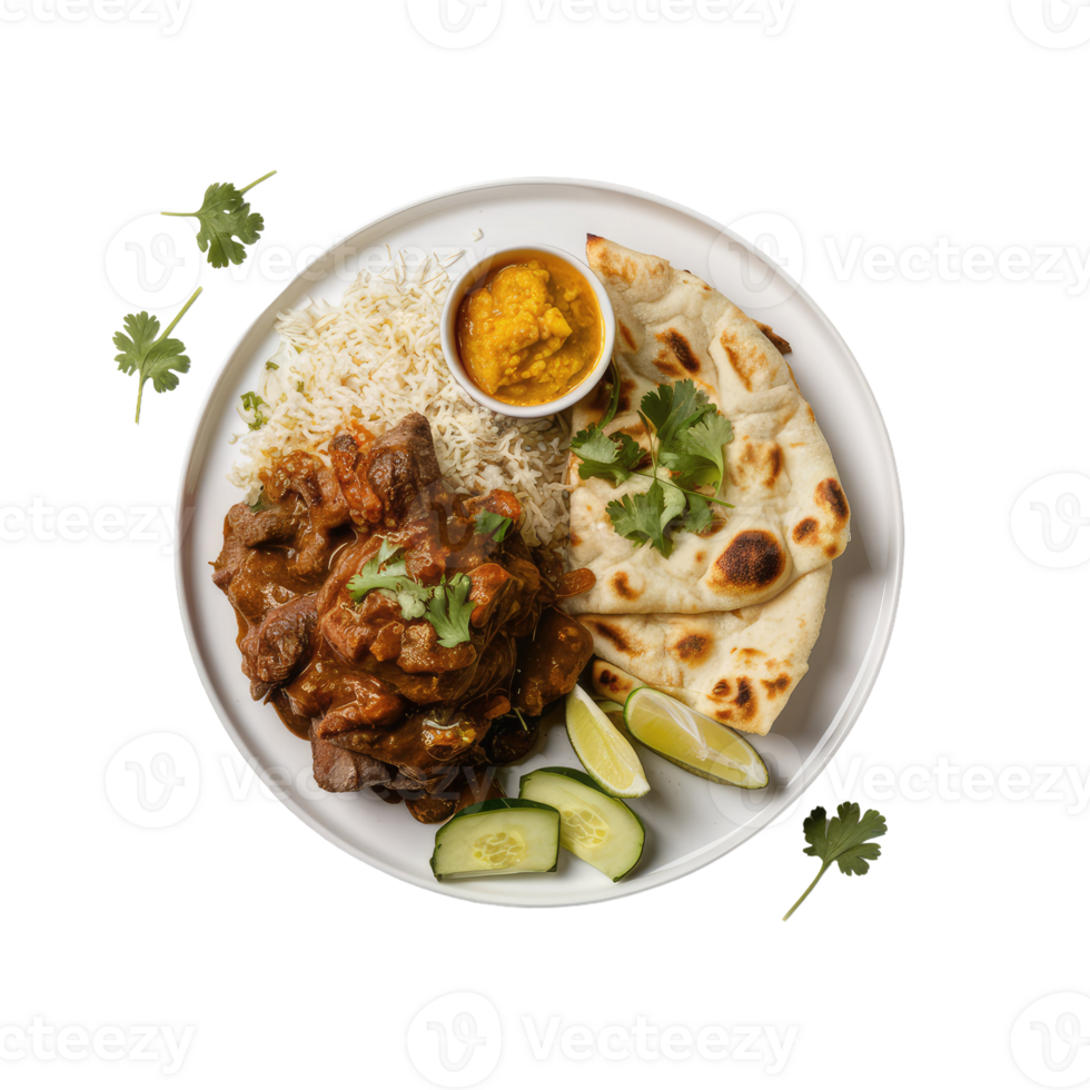 A Plate of Indian Food with Rice, Potatoes, and Bread png