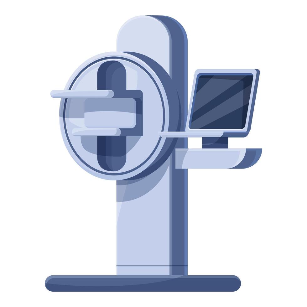 Modern medical computed tomography scanner standing with display vector