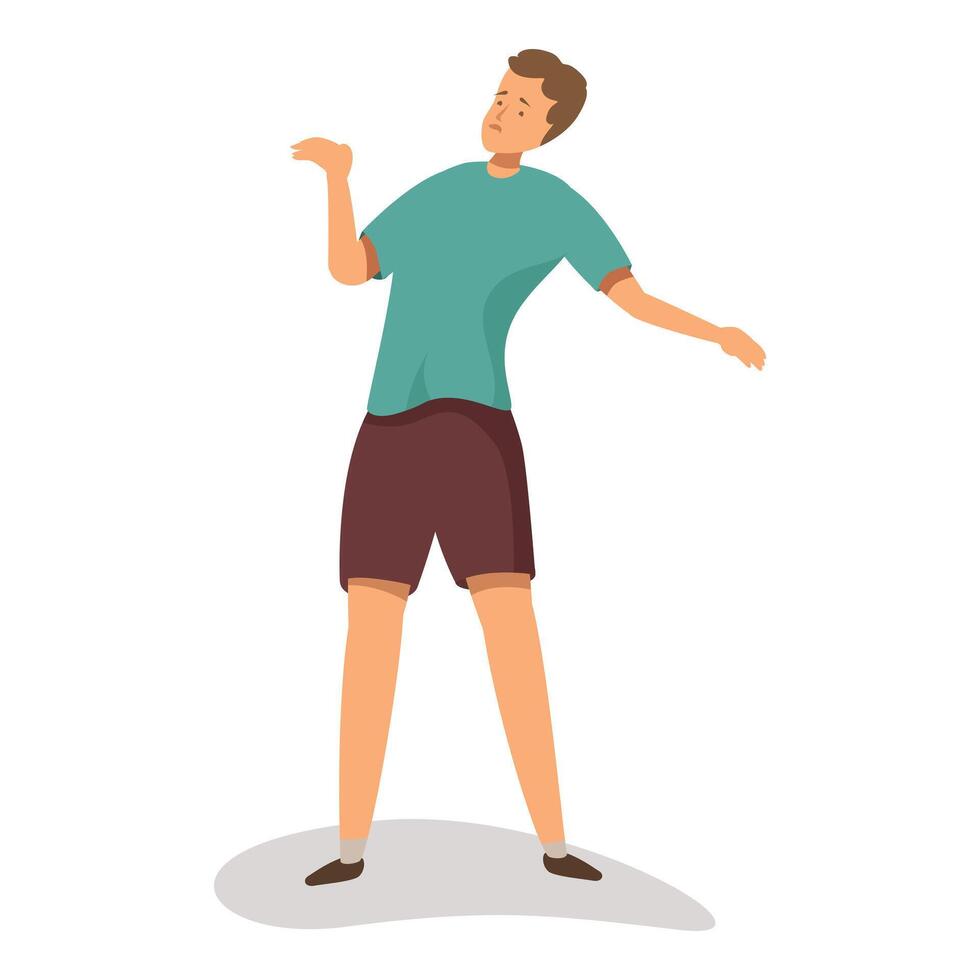 Young man trying to keep balance, feeling dizzy and losing coordination vector