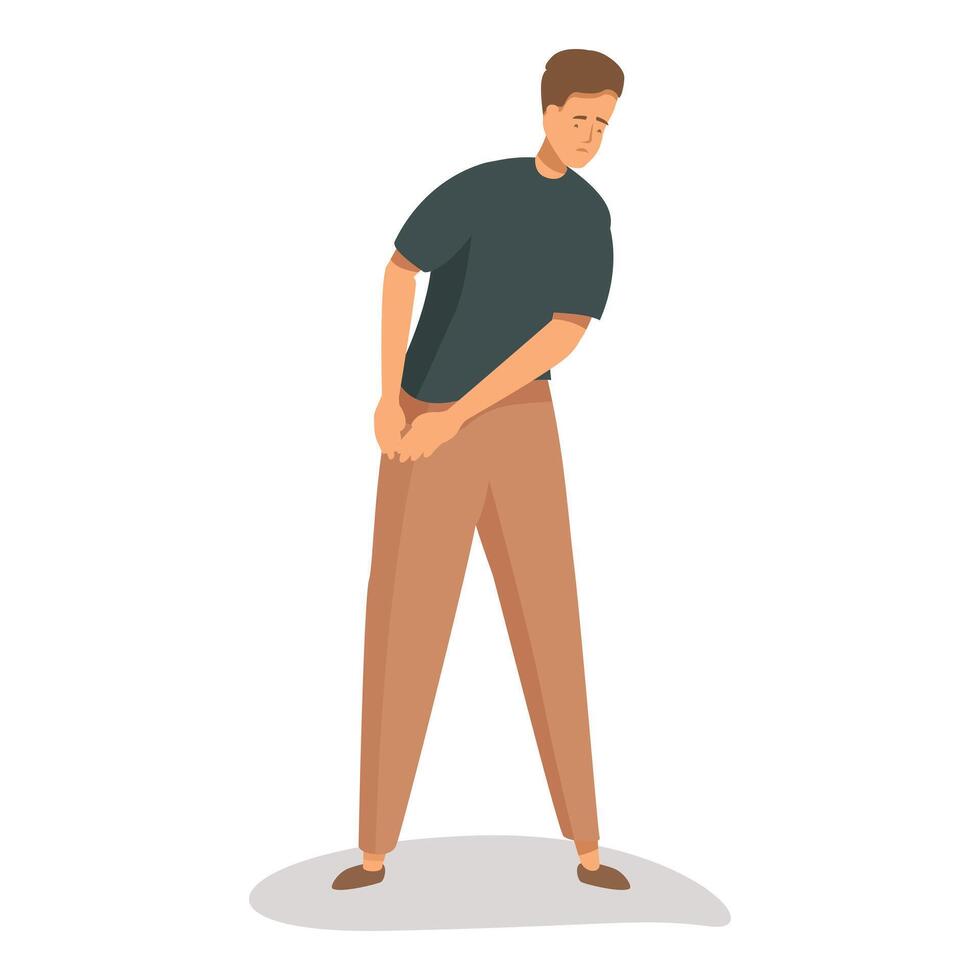 Young man suffering from abdominal pain, holding stomach feeling nauseous vector