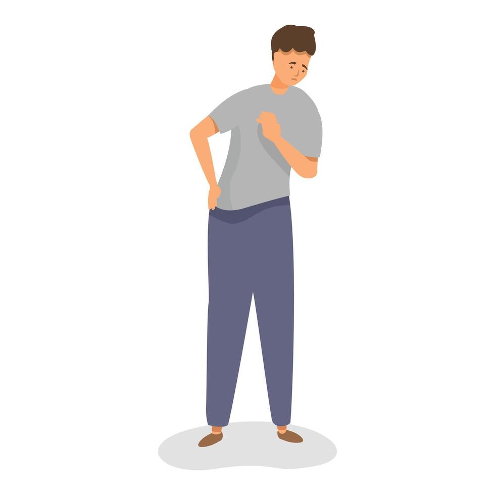 Young man is holding his back in pain, he is suffering from backache vector
