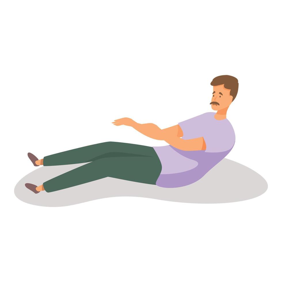 Young man lying on back stretching arm and leg muscles vector
