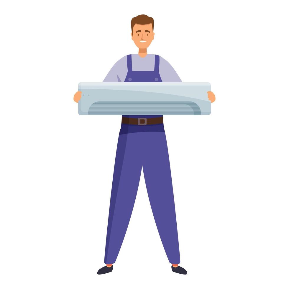 Technician smiling and holding an air conditioner unit vector