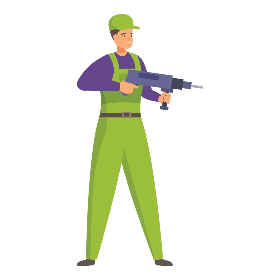 Construction worker holding a powerful drill, ready to work vector