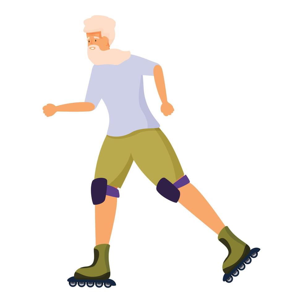 Senior man enjoying roller skating wearing protective gear vector