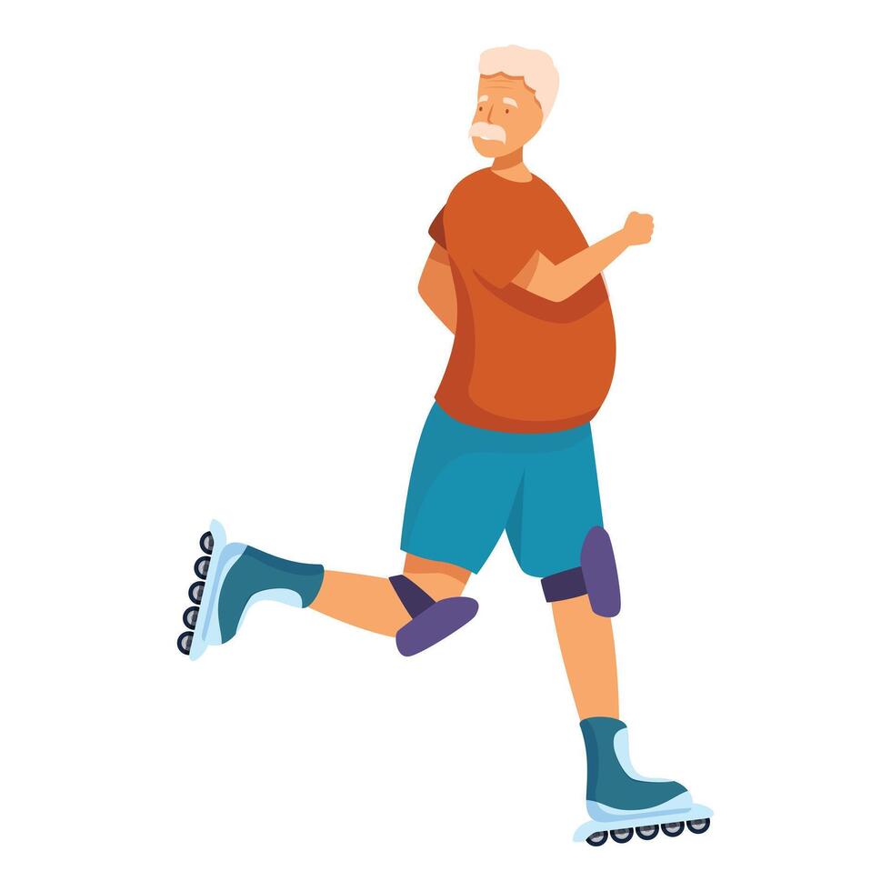 Senior man roller skating wearing protective gear enjoying recreation vector