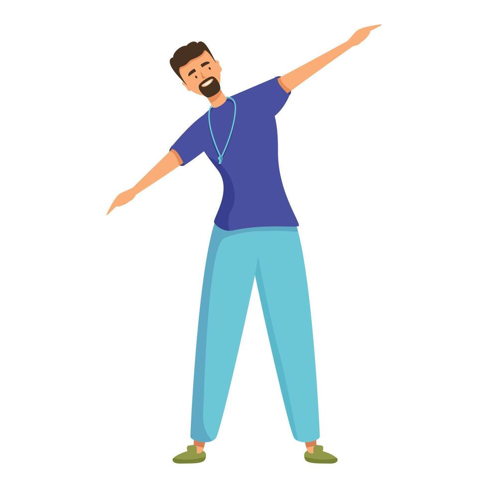 Sport coach blowing whistle and pointing with hand during training session vector