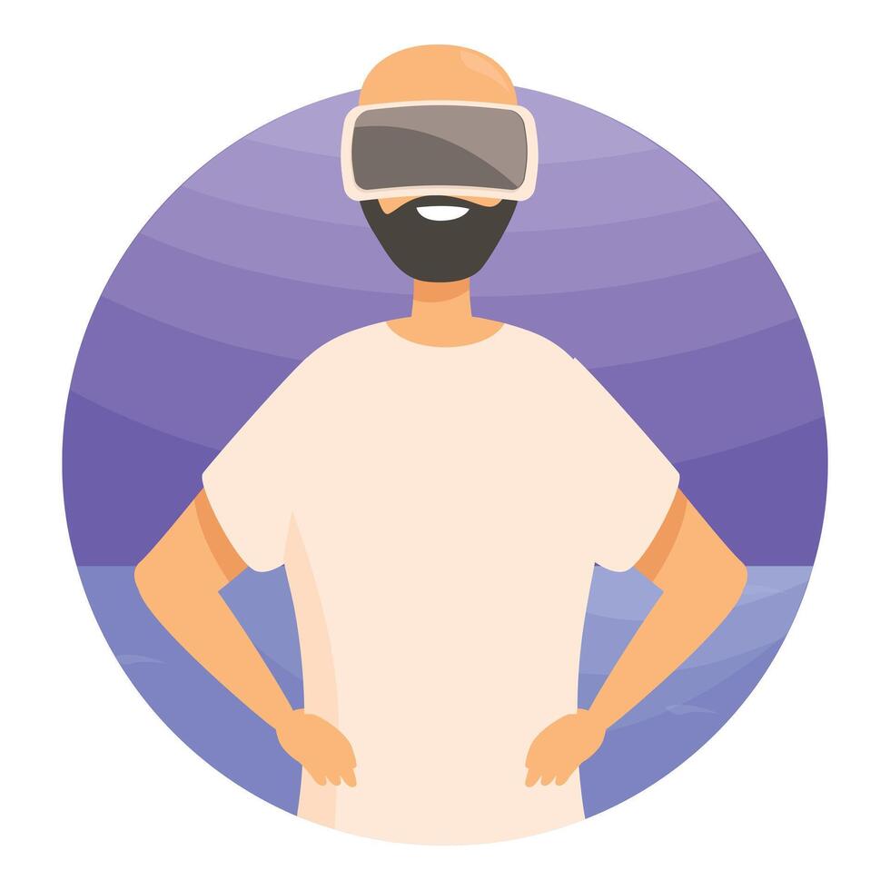 Bearded man wearing vr headset exploring virtual world vector