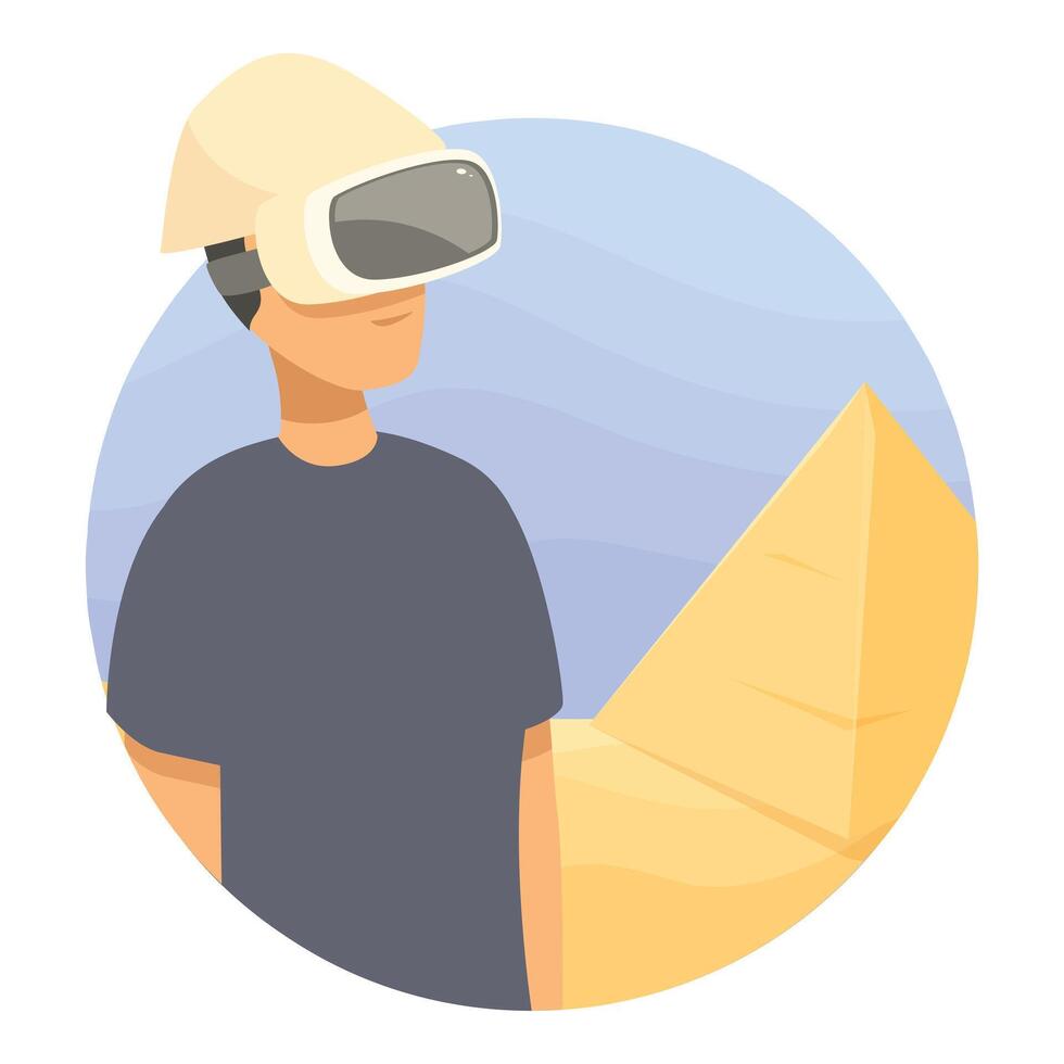 Young man discovering ancient egypt with virtual reality headset vector