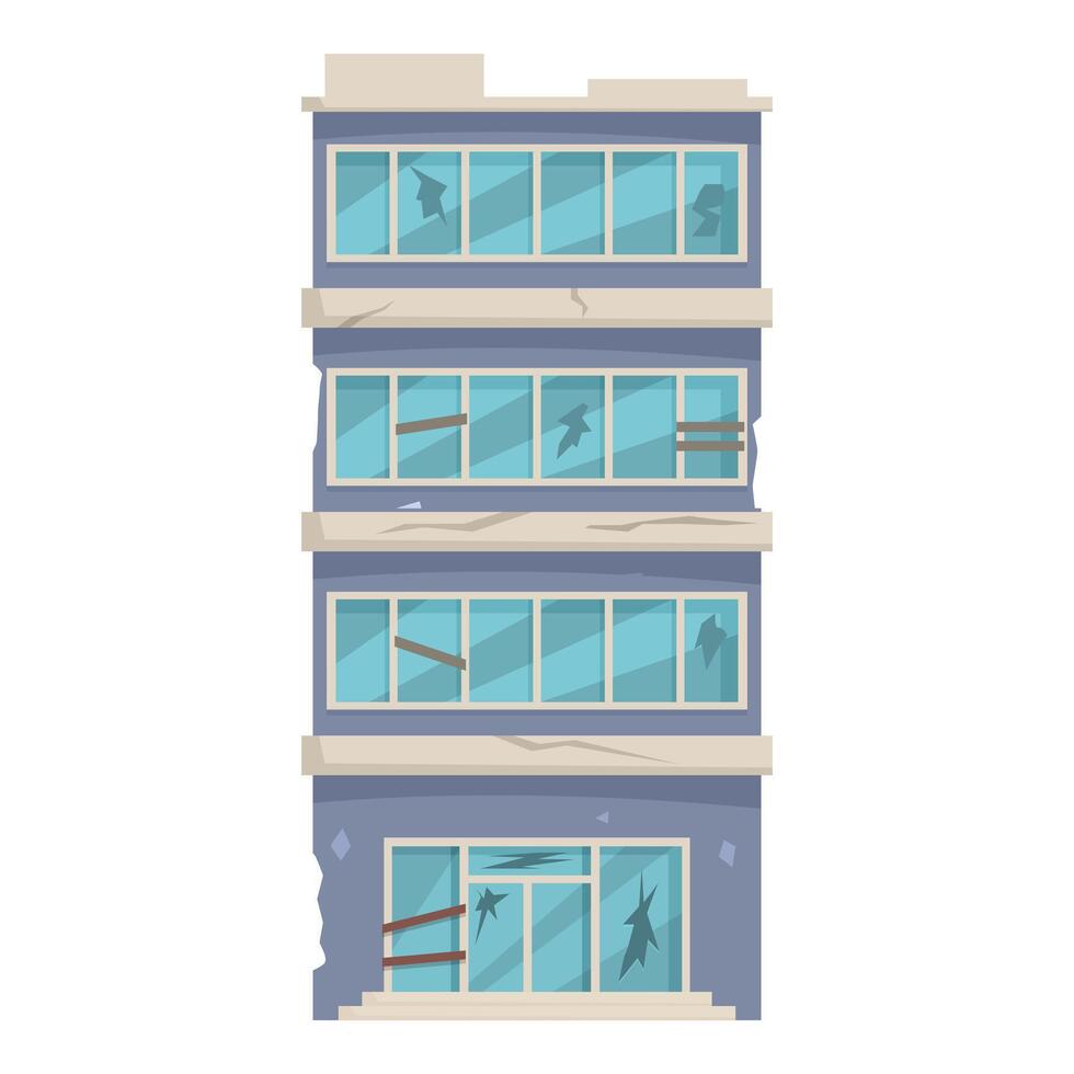 Abandoned office building with broken windows showing urban decay vector