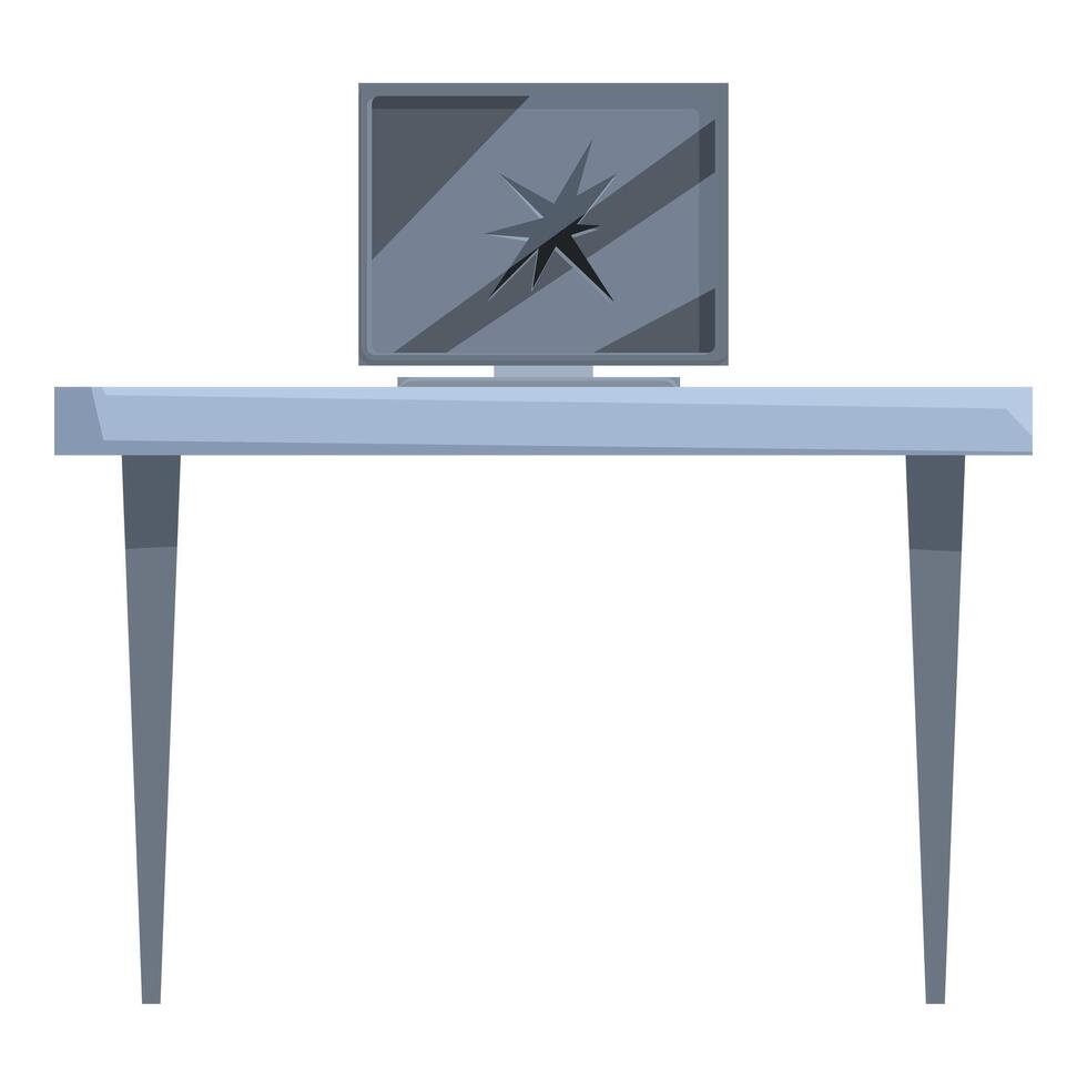 Broken computer monitor displaying damaged screen sitting on desk vector