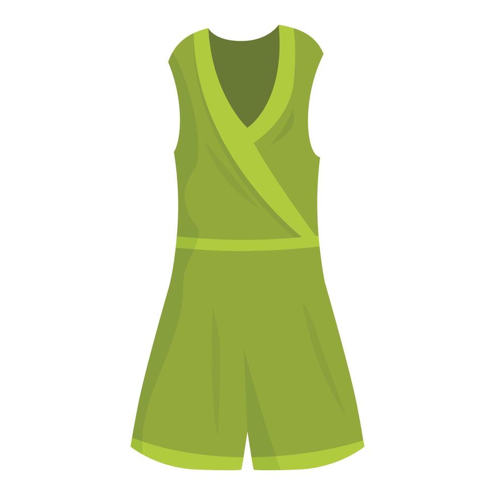 Green sleeveless dress with v neck and belt is being presented on mannequin vector