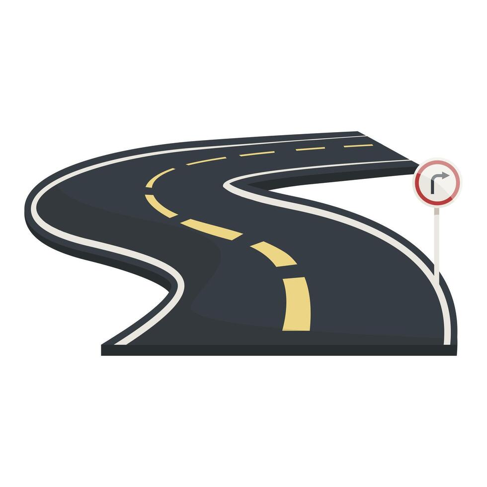 Winding road turning right with road sign illustration vector