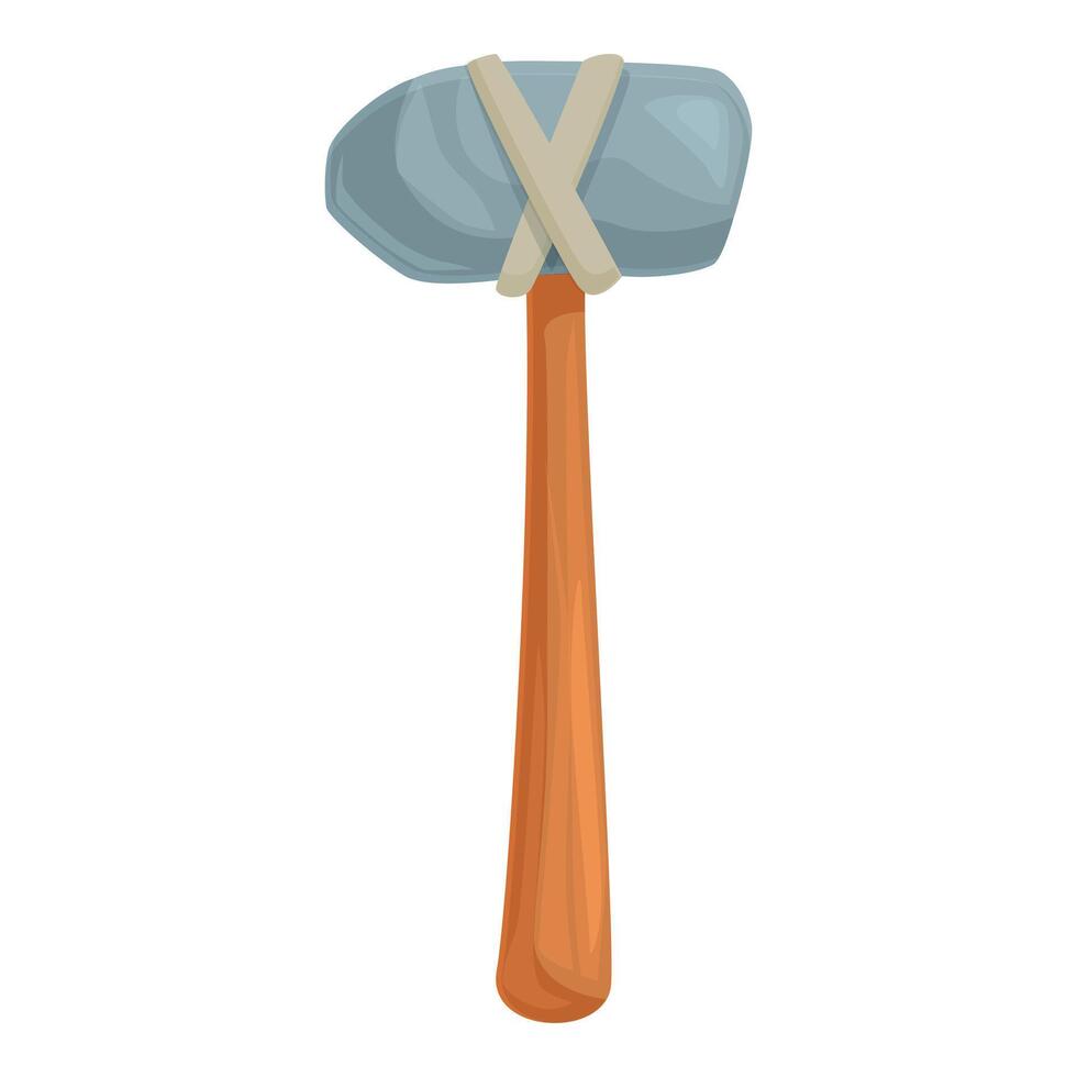 Prehistoric stone hammer tied with rope to wooden handle vector