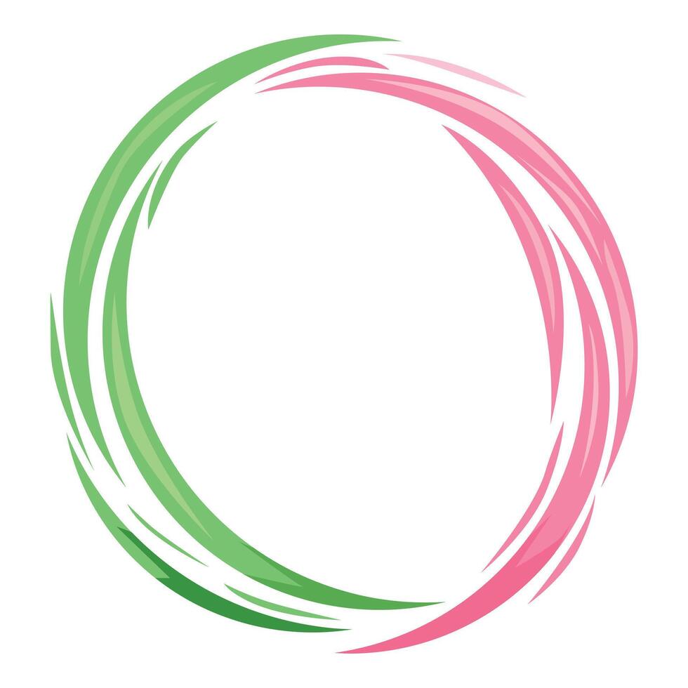 Pink and green brush stroke forming abstract circle design element vector