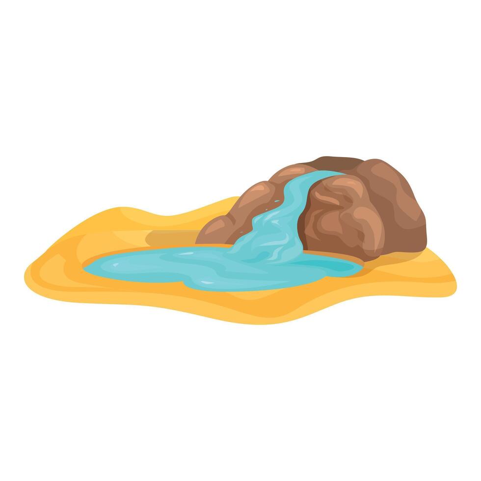 Small waterfall flowing from stones creating pond in desert sand vector