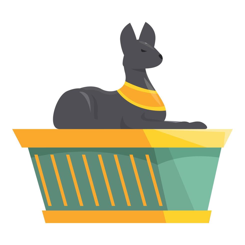 Black bastet statue sitting on ancient egyptian tomb vector