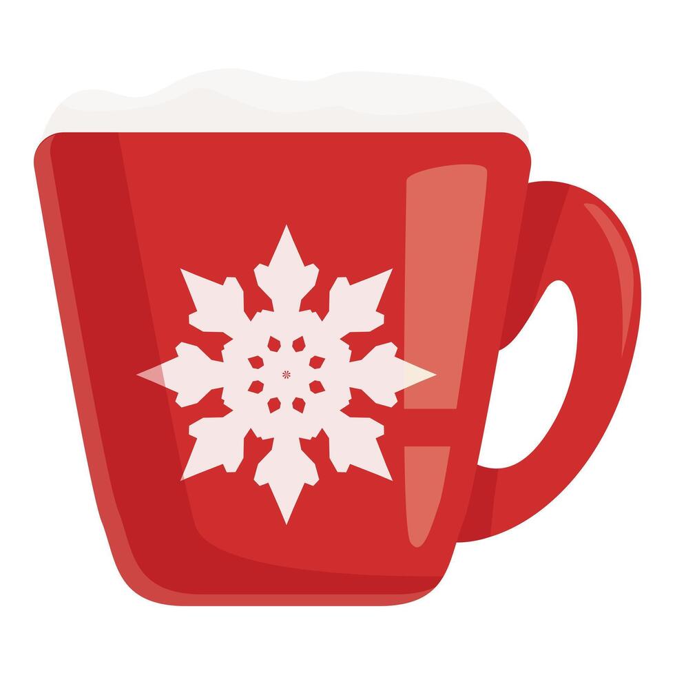Red christmas mug with snowflake standing on white background vector