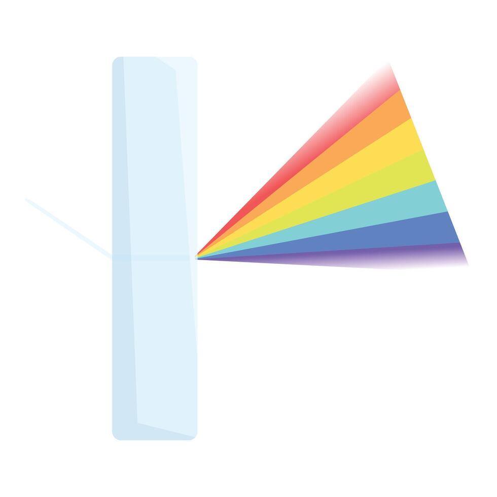 Triangular prism refracting light beam creating visible spectrum vector