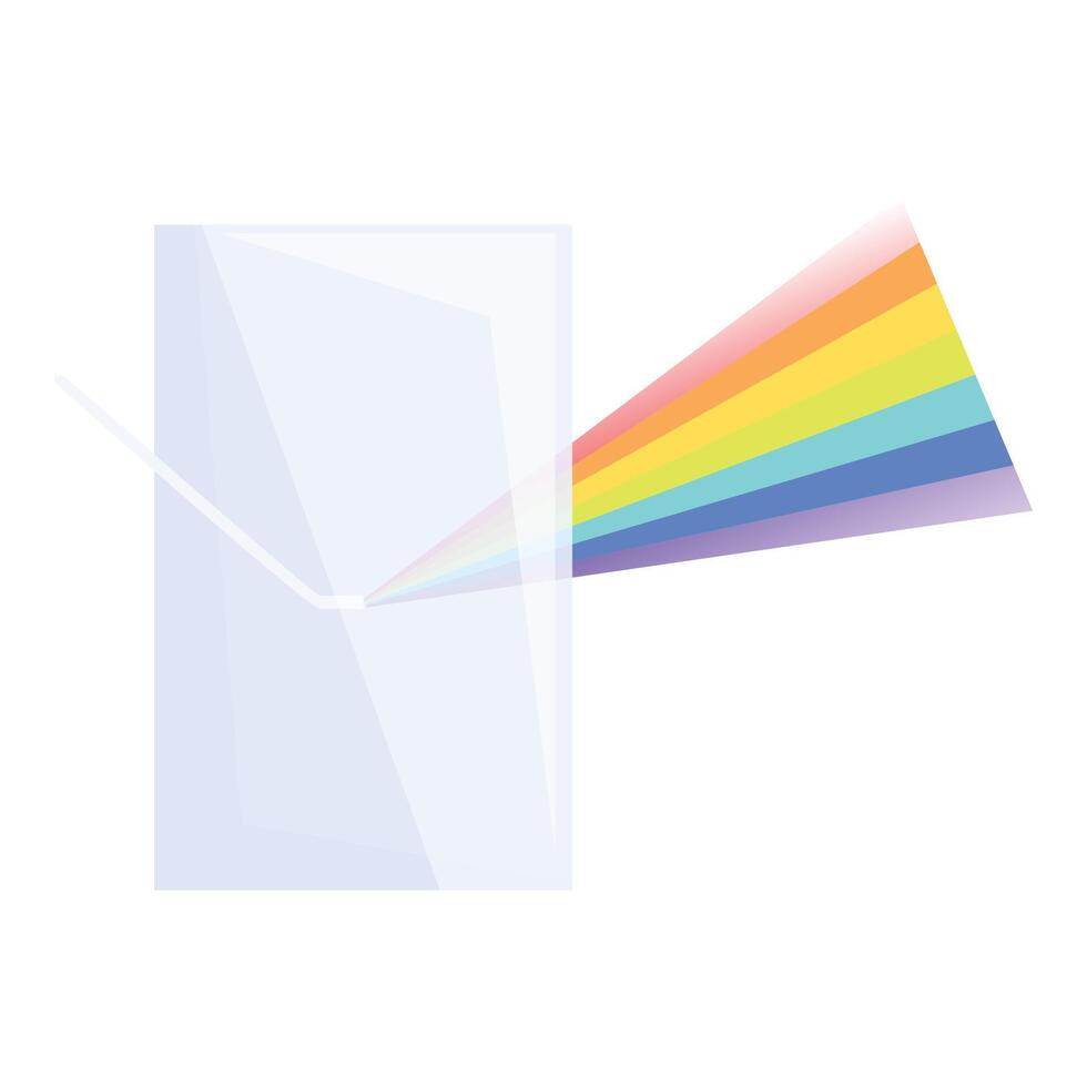 Triangular prism refracting light beam creating visible spectrum vector