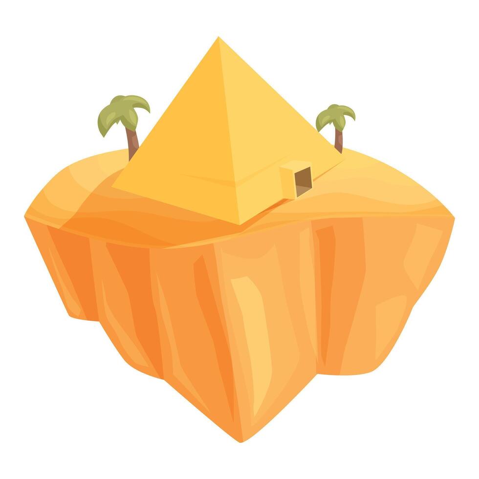 Cartoon desert island with a pyramid and palm trees floating in the air vector