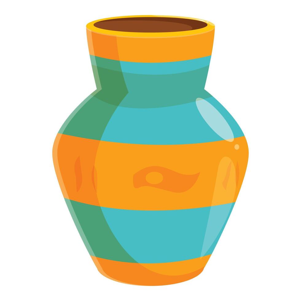 Big glossy ceramic vase with stripes standing on white background vector