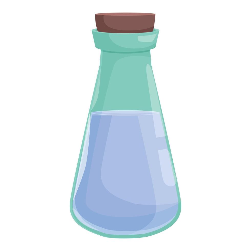 Glass flask containing blue potion with cork stopper vector