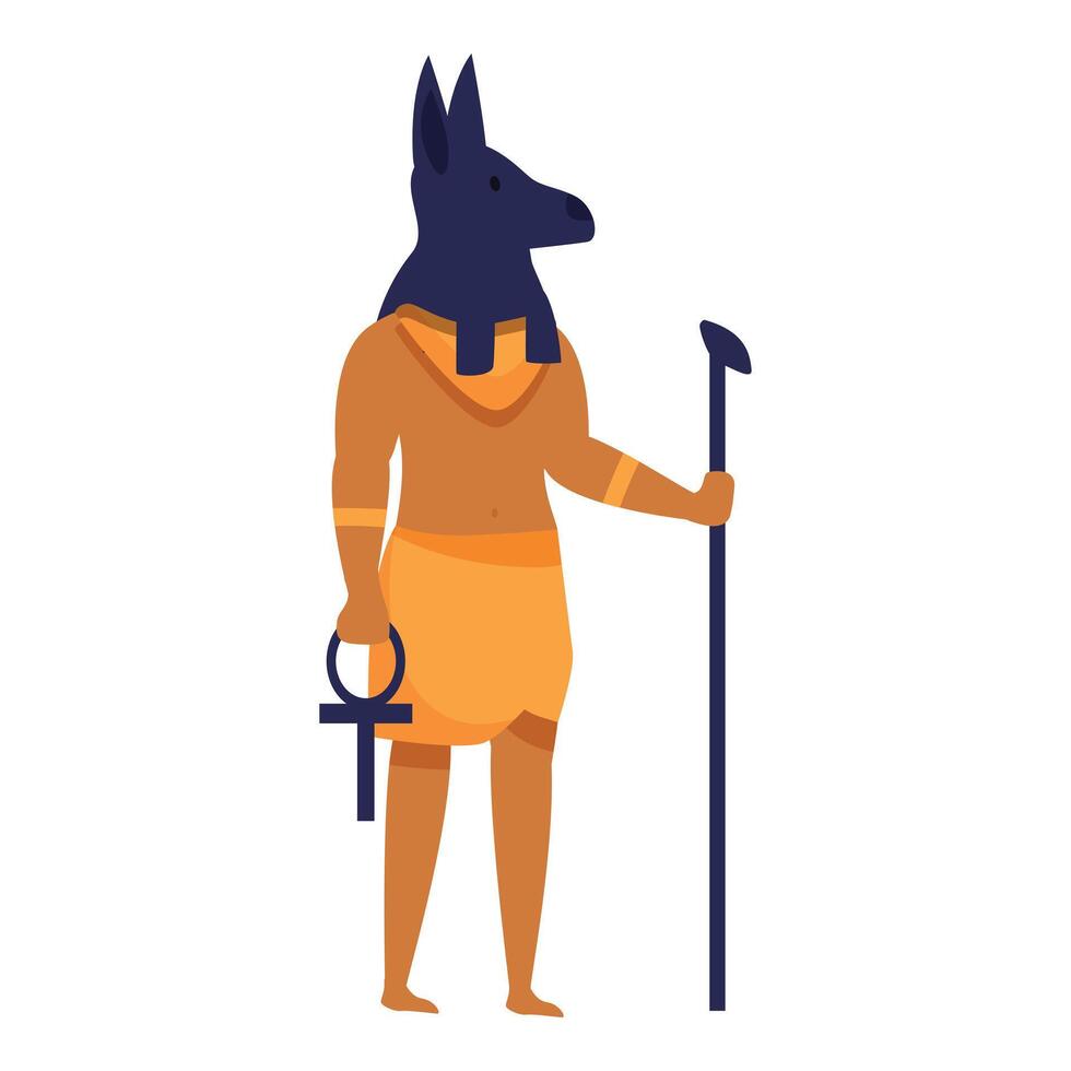 Ancient egyptian god anubis holding ankh and staff vector