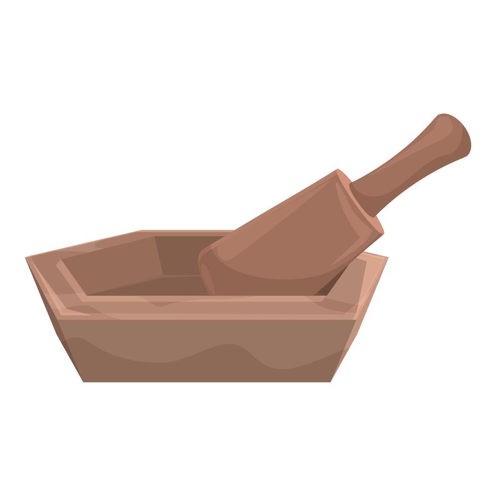Wooden mortar and pestle lying on white background vector