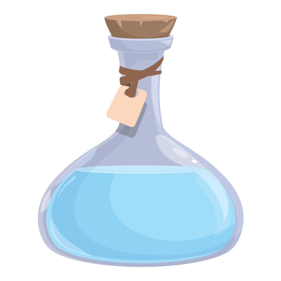 Glass bottle containing blue liquid with cork and label vector