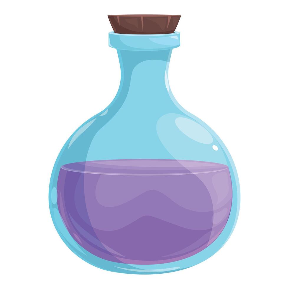 Round glass flask containing purple liquid potion for a magic experiment vector
