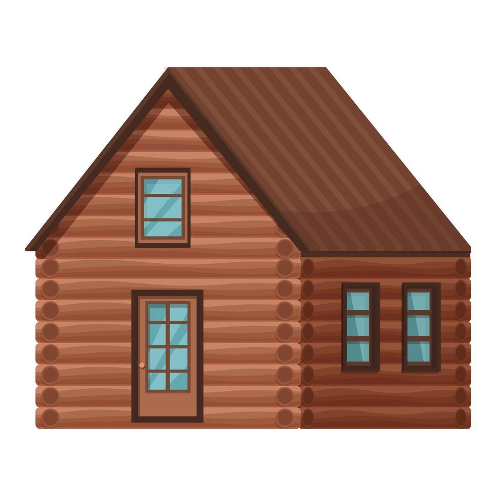 Wooden log cabin building standing with windows and door vector