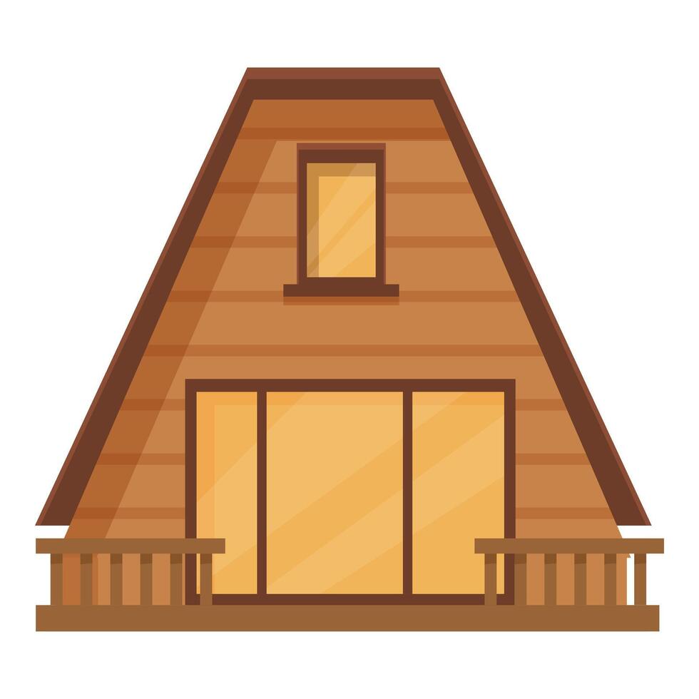 Modern a frame wooden cabin with large windows and balcony vector