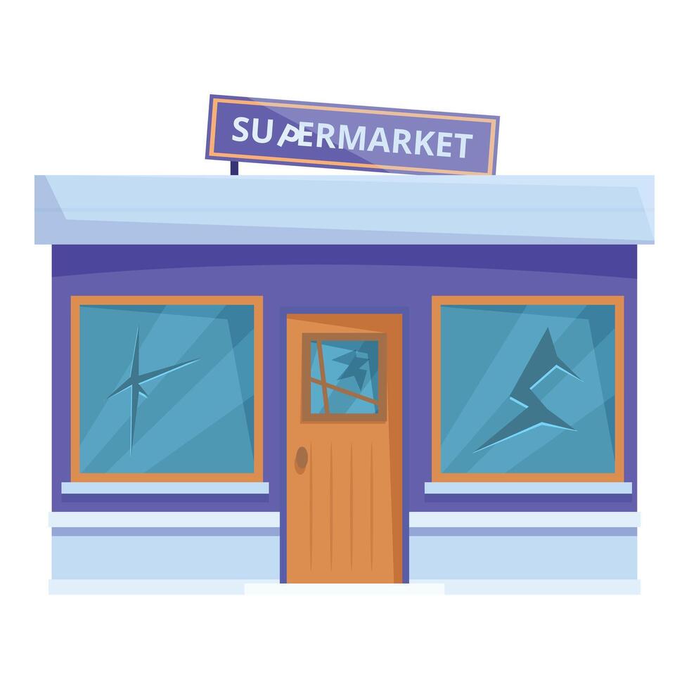 Abandoned supermarket building with broken windows illustrating economic decline vector