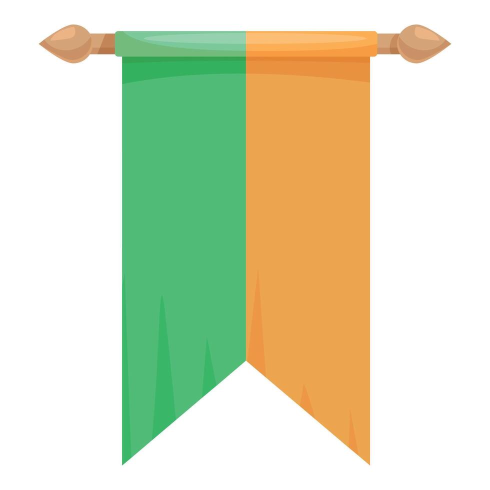 Green and orange vertical banner hanging on wooden stick vector