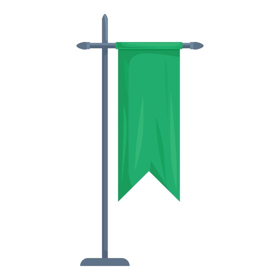 Green medieval flag hanging on metal pole vector