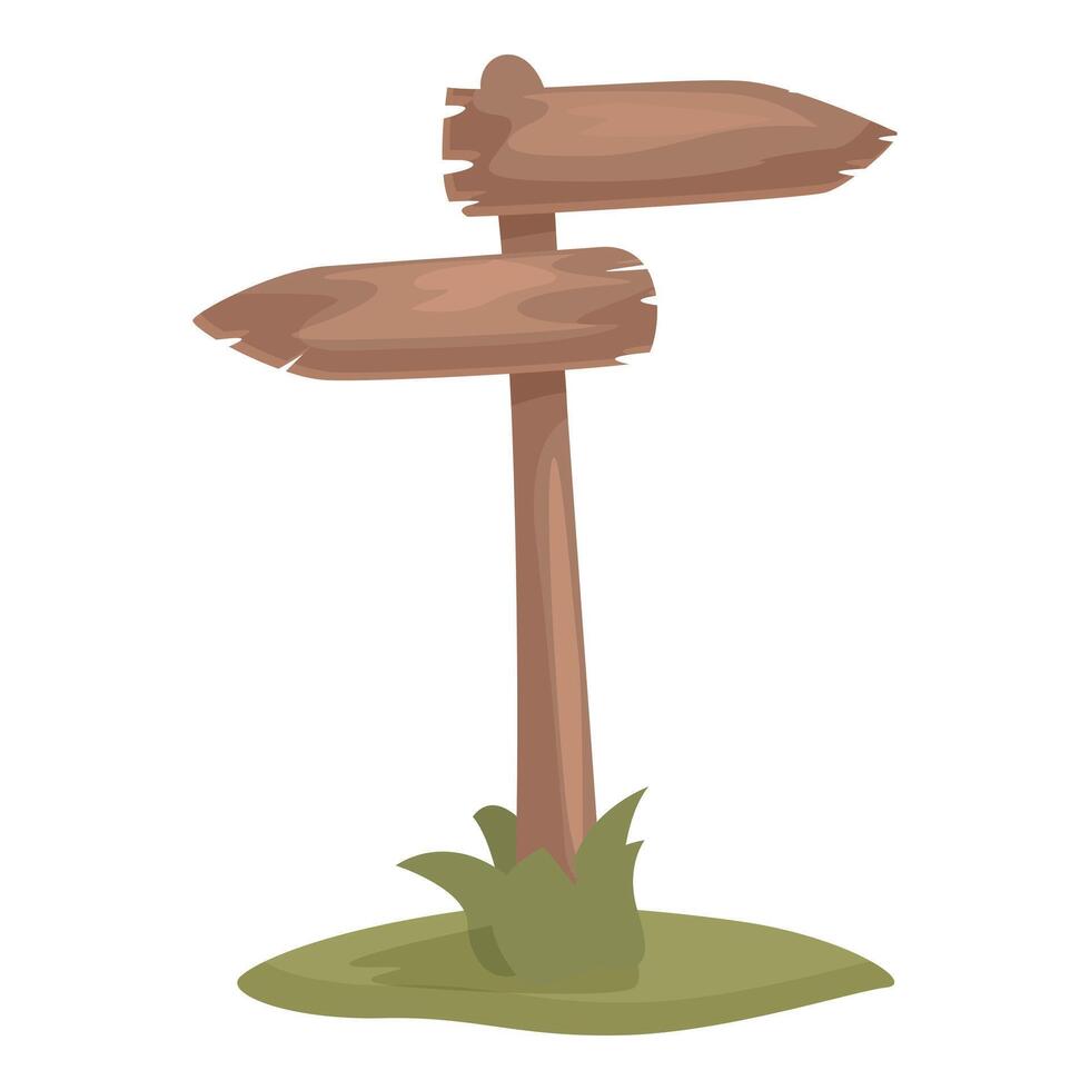 Empty wooden road sign pointing in two opposite directions on grass vector