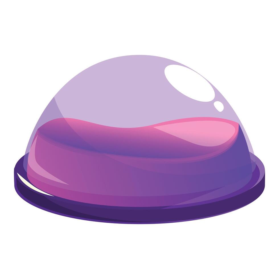 Round platform displaying purple chemical substance under glass dome vector