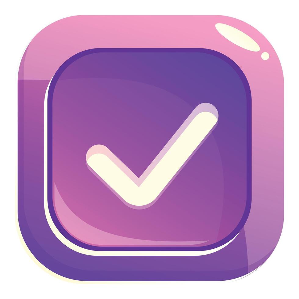 Purple rounded square button displaying white check mark symbol vector