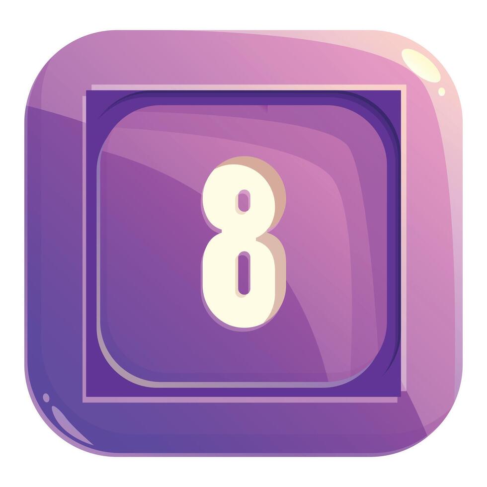 Purple square button showing number eight symbol vector