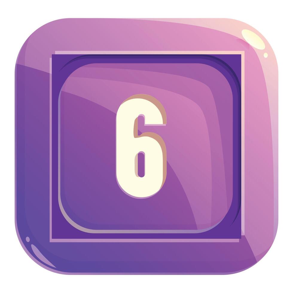 Purple square button showing number six vector
