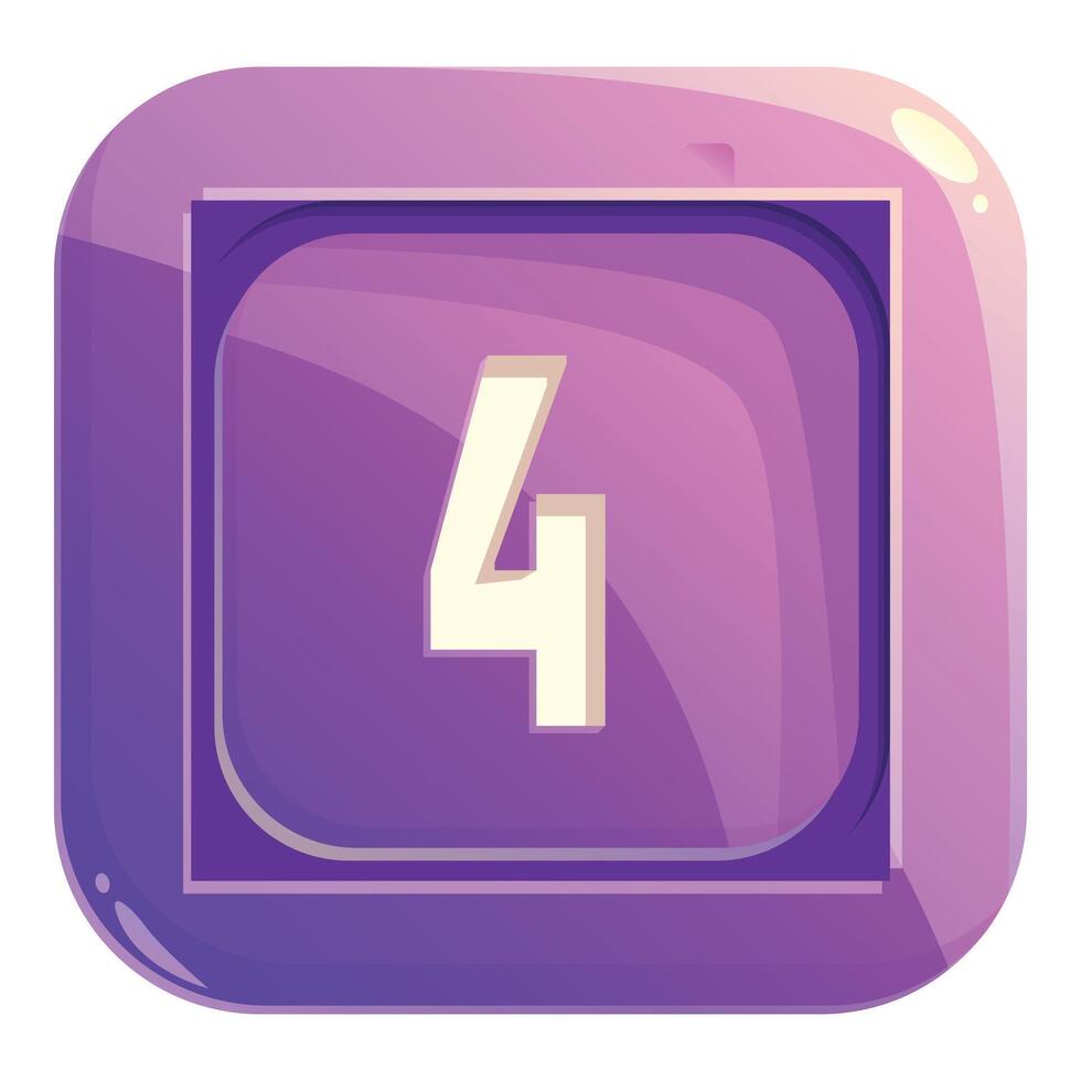 Purple square button showing number four vector