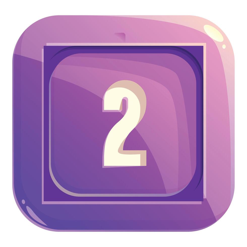 Purple square button showing number two vector