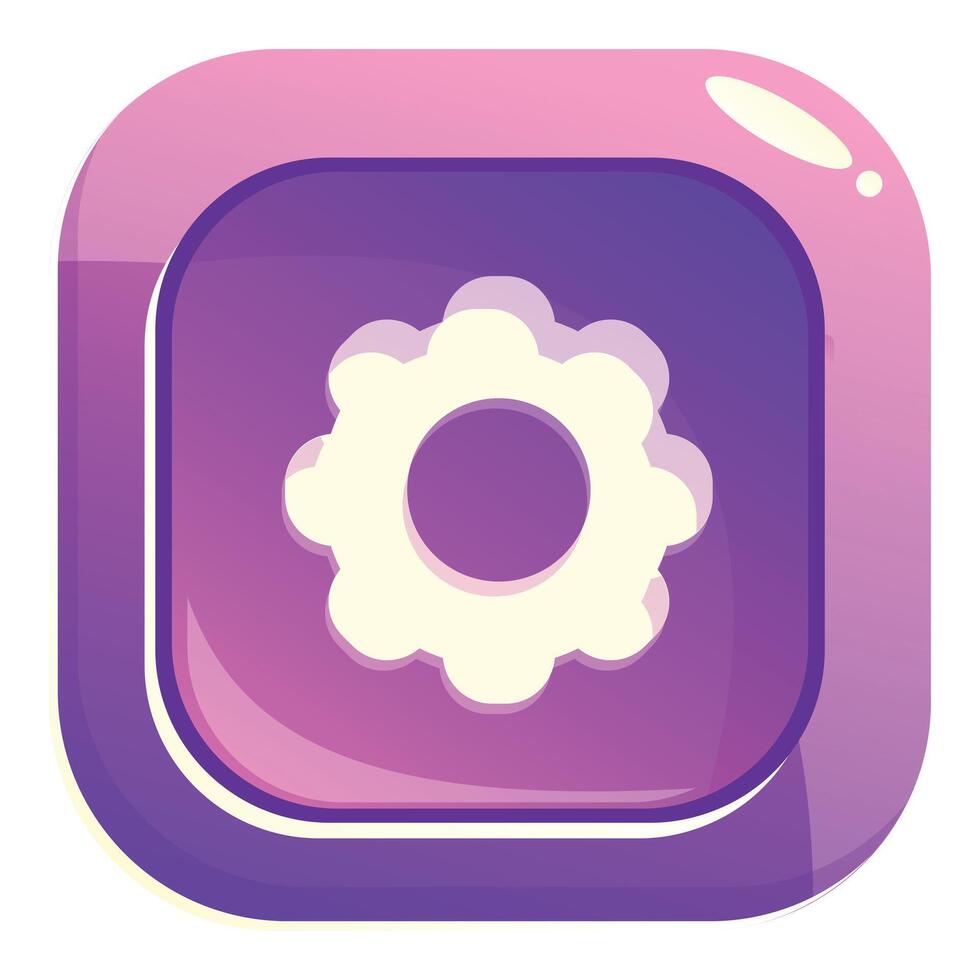 Purple rounded square app icon displaying white cogwheel setting symbol vector